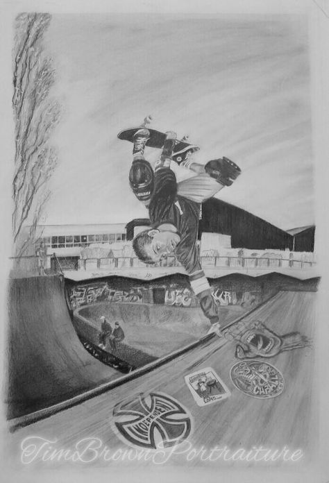 Graphite portrait of pro skater Shane O'Brien pulling an invert at Stevenage's Bowes Lyon skatepark in 1990. Private commission on A2 drawing paper. Skate Park Drawing, Skatepark Drawing, Bowes Lyon, Graphite Portrait, Skateboard Park, Pro Skaters, Drawing Paper, Park Art, Skate Park