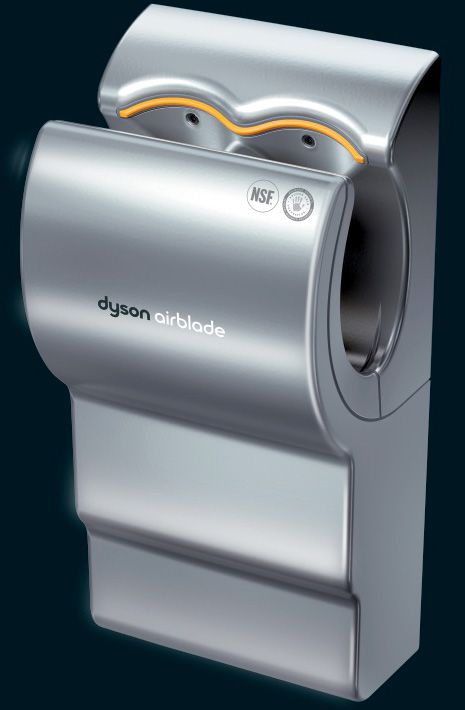 I'm usually not one to get exited about Hand-dryers, but the Dyson airblade really is something special. Instead of just blowing hot air at you, the airblade "scrapes" the water off your hand in a matter of seconds. I've used one, it really does work. It also goes to show how "design" is not just about looks, but about functionality. Dyson Hand Dryer, Dyson Airblade, Washroom Accessories, Hand Dryer, Man Cave Basement, Decoration Restaurant, Hand Dryers, Carpet Cleaning Hacks, Public Restroom