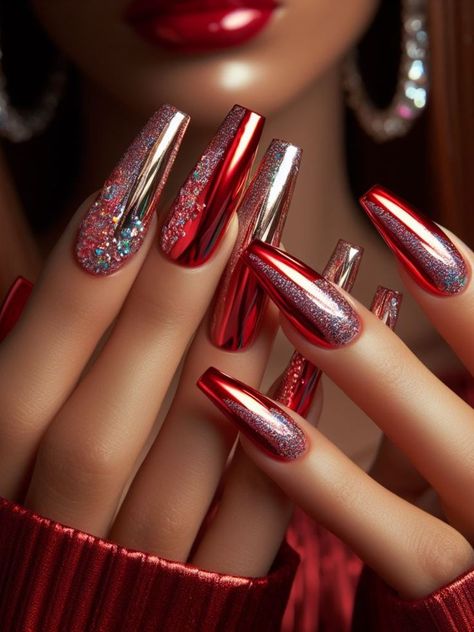 Nail Art Chrome, Red Chrome Nails, Set Nails, Trends Nails, Designer Nails, Inspiration Nails, Chrome Nail Art, Nails Arts, Chrome Nails Designs