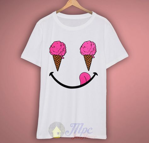 Ice Cream Smile T Shirt, the picture will be printed using Direct To Garment Printing Technology in full color with durable photo quality 80s Tees, Retro Shirts, Fruit Of The Loom, The Picture, Graphic Shirts, Loom, Gifts For Him, Retro Vintage, Cool Designs