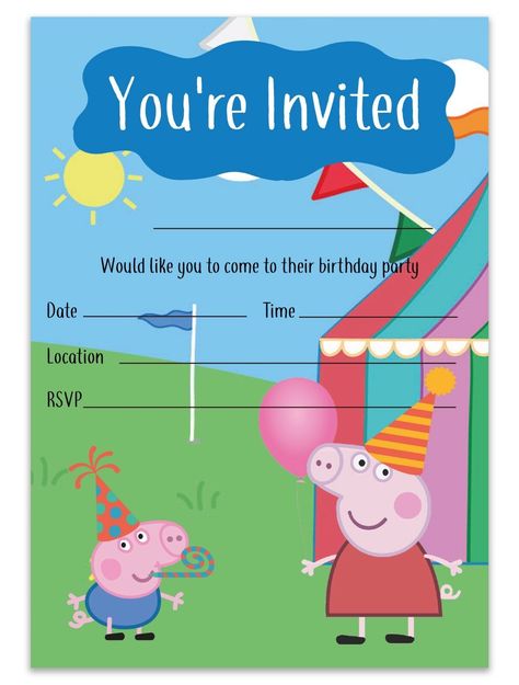 Peppa Pig Invitations, Peppa Pig Birthday Invitations, Make Birthday Invitations, Seal Envelopes, Pig Birthday Party, Peppa Pig Birthday Party, Colorful Invitations, Emoji Birthday, Peppa Pig Party