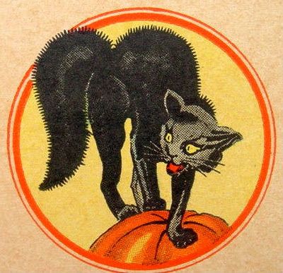 Vintage black cat Halloween Vintage Halloween Cards, Vintage Halloween Art, Vintage Halloween Images, Art Pumpkin, Image Halloween, Chat Halloween, Halloween Graphics, Halloween Ii, Black Cat Art