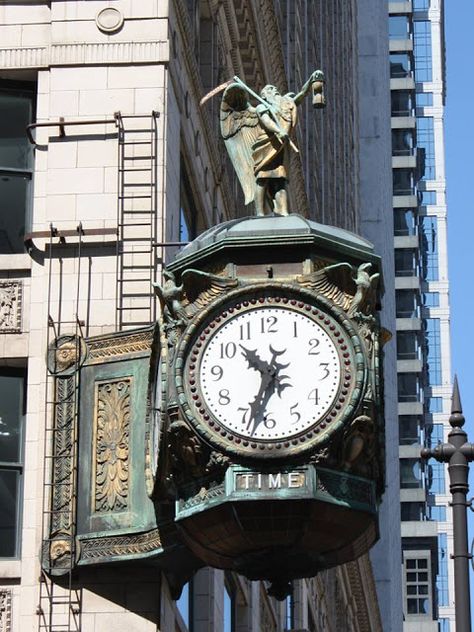 The Digital Research Library of Illinois History Journal™: The "Father Time" Clock at the Jewelers Building, 35 East Wacker Drive, Chicago, Illinois. Elgin Illinois, Waltham Watch, Father Time, Chicago River, Illinois State, Chicago City, Time Clock, The First Americans, Watch Companies