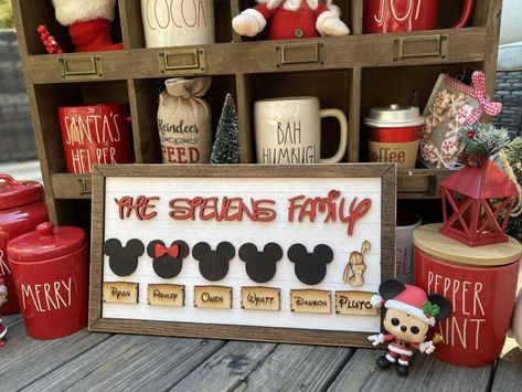 Mickey Family 3D Farmhouse Sign and dog mickey Sign Decor | Etsy Wooden Carved Signs, Family Wall Decor, Christmas Farm, Mickey Christmas, Custom Carved, Sign Decor, Family Wall, Farmhouse Sign, 3d Laser