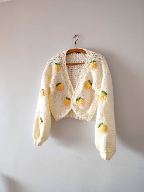 Embroidery Woman, Crop Knit Sweater, Trendy Cardigans, Cropped Knit Sweater, Lemon Slice, Mothersday Gifts, Birthday Gift For Her, Birthday Gifts For Her, Cardigans For Women