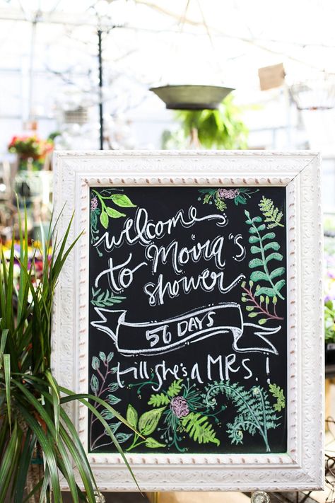 We love this gorgeous hand lettered chalkboard for this DIY garden bridal shower! Garden Bridal Shower Ideas, Bridal Shower Chalkboard, Garden Party Bridal Shower, Fiesta Bridal Shower, Garden Bridal Showers, Bridal Shower Sign, Summer Bridal Showers, Garden Shower, Bridal Shower Inspiration