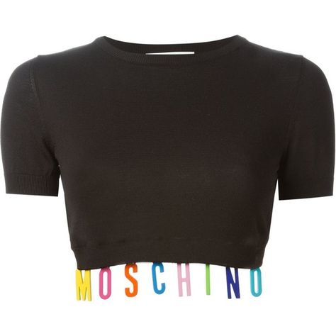 Moschino hanging logo knit top ($340) ❤ liked on Polyvore featuring tops, moschino, crop top, shirts, tees, black, shirt top, colorful shirts, multicolor crop top and short sleeve crop top Moschino Shirt, Lit Outfits, Black Knit Top, Logo Knit, Crop Top Outfits, Short Sleeve Tops, Crop Top Shirts, Knit Tops, Looks Chic