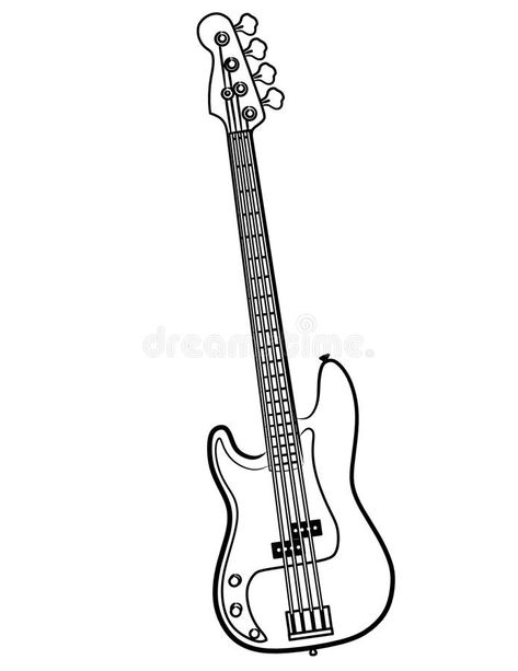 Bass Guitar Drawing Simple, Bass Guitar Drawing, Concert Drawing, Guitar Line Art, Bass Illustration, Bass Guitar Art, Music Sketch, Guitar Tattoo Design, Music Tattoo Sleeves