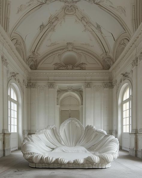 bed for pearls🪞 Circle Bed Aesthetic, Pearl Bed, Circular Bed, Shell Bed, Circle Bed, Rococo Revival, Fantasy Furniture, My Dream Bedroom, Home Temple