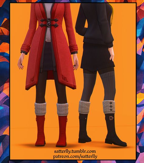 Boots - Chloe (from Nifty Knitting Stuff Pack) | satterlly on Patreon Scarf Vest, Sims 4 Characters, Cc Sims, Red Boots, Sims 4 Cc Finds, Butterfly Dress, Sims 4 Clothing, Sims 4 Cc, Maxis Match