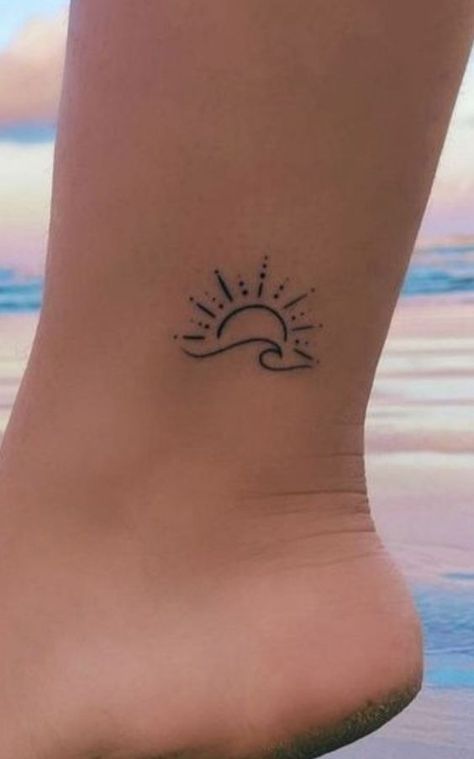 Small Sunrise Tattoo Simple, Basic Sun Tattoo, Sunshine Tattoos For Women, Wave Tattoos For Women, Sunrise Tattoo, Small Wave Tattoo, Sunshine Tattoo, Unusual Tattoo, Semicolon Tattoo