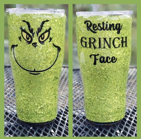 Grinch Tumbler Cup Ideas, Funny Christmas Tumbler Ideas, Christmas Tumbler Ideas, Grinch Epoxy Tumbler, Funny Epoxy Christmas Tumbler, Grinch Coffee Tumbler, The Grinch Tumbler, Epoxy Crafts, Christmas Tumbler