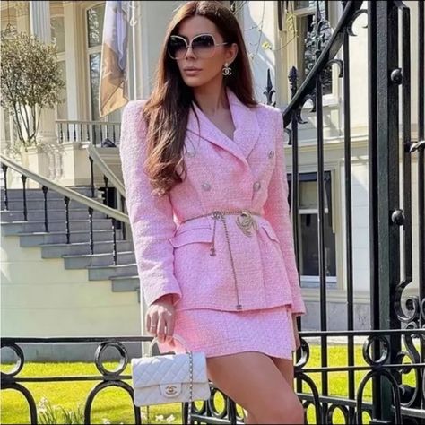 New With Tags, Absolutely Beautiful Piece, High Quality Very Similar To High End Designer Pink Blazer Dress, Formal Chic, Knit Tweed, Squad Outfits, Check Blazer, Pink Texture, Pink Winter, Blazer Set, Checked Blazer