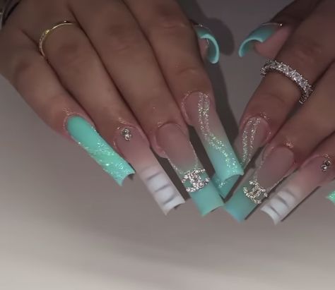 Cyan Nails, Tiffany Nails, Beige Nails Design, Aqua Nails, Tapered Square Nails, Classy Nail Designs, Hard Nails, Blue Acrylic Nails, Beige Nails