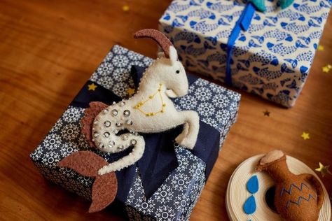 Ocean Ornaments, Sea Goat, Felt Toys Diy, Toys Diy, Capricorn Zodiac, Cotton Pouch, Cardboard Art, Small Shops, Unique Ornament