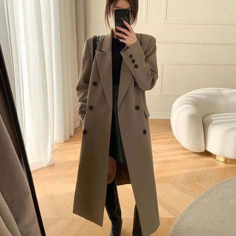 Trenchcoat Women, Trench Coats Women Long, Suit Collar, Women Office, Long Trench, Long Trench Coat, Collared Coat, Trench Coats Women, Style Office