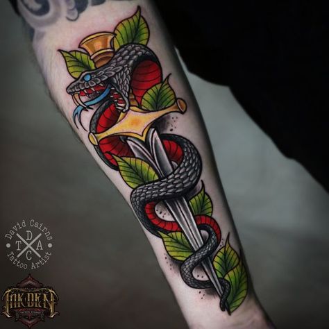 Snake And Dagger Tattoo, Forearm Cover Up Tattoos, Japanese Snake Tattoo, Left Arm Tattoos, Cobra Tattoo, Rockabilly Tattoo, Dagger Tattoo, Traditional Tattoo Art, Tattoo Portfolio