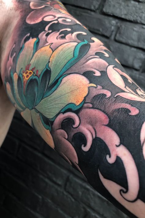 Tattoo uploaded by Christopher Henriksen | Lotus and water #lotus #fingerwaves #tattoodo #inkjecta #wearesorrymom #killerinktattoo #irezumi #japanese #japanesetattoo #irezumiart | 1149126 | Tattoodo Japanese Water Tattoo, Masque Hannya, Koi Tattoo Sleeve, Water Lotus, Japanese Dragon Tattoos, Koi Tattoo, Japanese Tattoos, Irezumi Tattoos, Leg Sleeve Tattoo