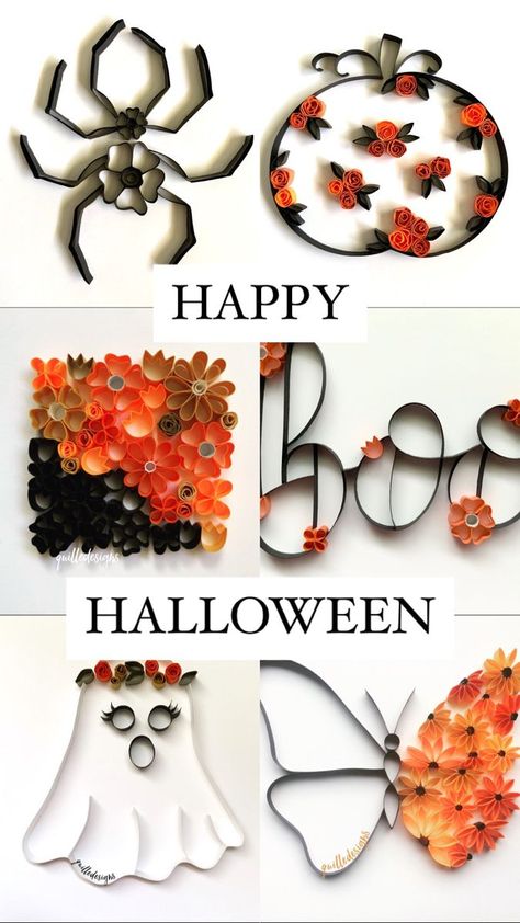 Paper Quilling Designs Halloween, Halloween Quilling Ideas, Halloween Quilling, Quilling Halloween, Handmade Paper Art, Quilling Projects, Paper Quilling Cards, Art Quilling, Paper Cutout Art