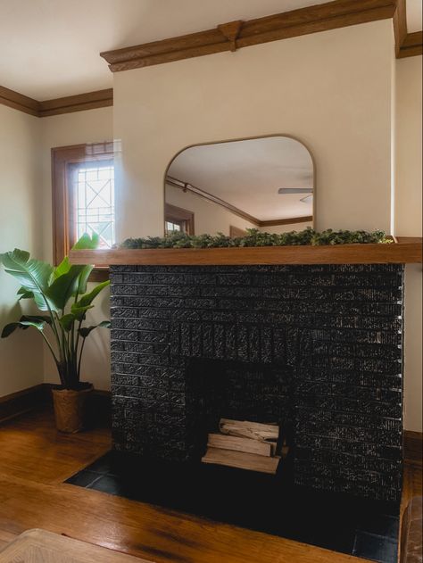 Stove Hearth Ideas, Wood Stove Hearth Ideas, Painting Fireplace, Black Mantle Fireplace, Black Brick Fireplace, Hearth Ideas, Stove Hearth, Wood Stove Hearth, Painted Brick Fireplace