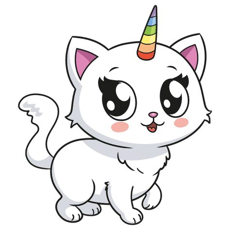 Complete Cute Unicorn Cat drawing Cartoon Unicorn Drawing Easy, Unicorn Cat Drawing, Cute Cupcake Drawing, Unicorn Art Drawing, Unicorn Kitty, Magical Sky, Cat Unicorn, Cat Outline, Panda Drawing