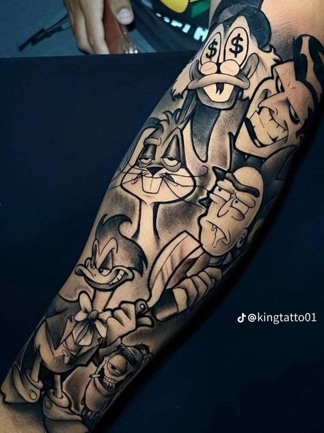 Tattoo Ideas Geometric, E.t Tattoo, Cartoon Tattoo Ideas, Arm Tattoo Ideas, Half Sleeve Tattoo Stencils, Tattoo Ideas Males, Half Sleeve Tattoos Forearm, Animated Shows, Character Tattoos