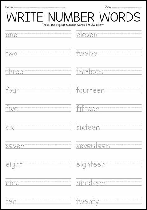 Beautiful cursive worksheets for perfecting handwriting. Try them out and bring your writing skills to the next level! Number Printables 1-20, Number Writing Practice 1-20, Word Numbers Worksheet, Number Tracing Worksheets 1-20 Writing Practice, Number Spelling Worksheets, Number Words Worksheets 1-20, Tracing Words Worksheets, Cursive Sentences, Writing Sentences Kindergarten