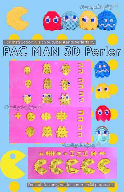 Tutorial 3D Perler DIY Pac-Man 3d Perler Bead Patterns Tutorials, Pac Man Ghost, Perler 3d, 3d Beads, Perler Pattern, Hama Beads 3d, Hamma Beads Ideas, Easy Perler Bead Patterns, Melty Bead Patterns