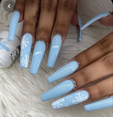 Blue Acrylic Nails, Winter Nails Acrylic, Christmas Gel Nails, Long Acrylic Nails Coffin, Christmas Nails Acrylic, Bling Acrylic Nails, Instagram Nails, Winter Nail, Acrylic Nails Coffin Short