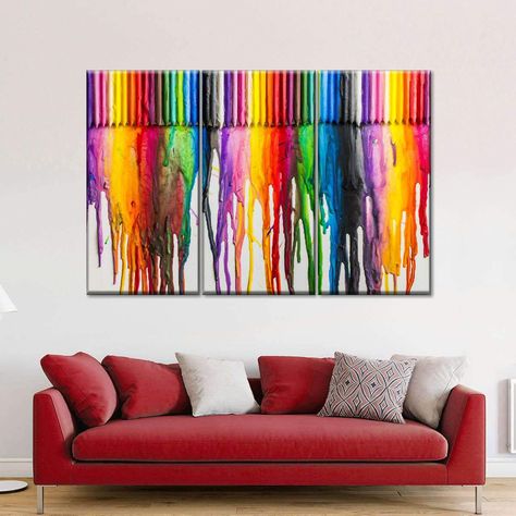 Melted Crayon Art Multi Panel Canvas Wall Art | ElephantStock Dripping Paint Art, Crayons Artwork, Melted Crayon Art, Simple Artwork, Multi Panel Art, Drawing Digital Art, Crayon Art Melted, Vibrant Wall Art, Crayon Art