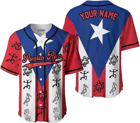 Puerto Rico Baseball, Funny Sketches, Baseball Jersey Men, Puerto Rico Flag, Baseball Uniforms, Button Shirts, Custom Baseball Jersey, Orange Fox, Custom Flags