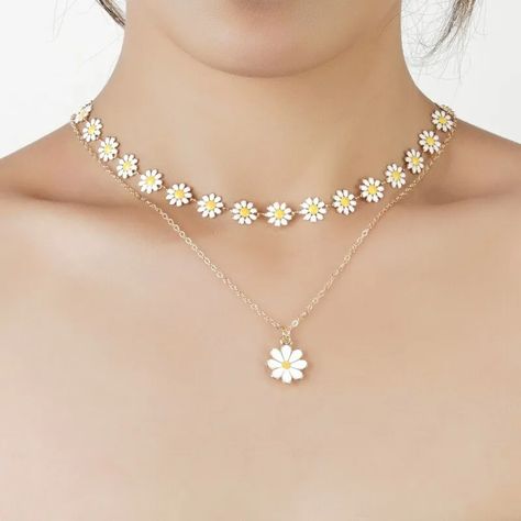 Stainless Steel Double Layer Daisy Flowers Pendant Necklace Women Jewellery 2023 | eBay Evil Eye Choker, Flower Choker Necklace, Floral Pendant Necklace, Daisy Pendant, Flower Choker, Neck Accessories, Wedding Party Jewelry, Floral Pendant, Pearl Choker Necklace