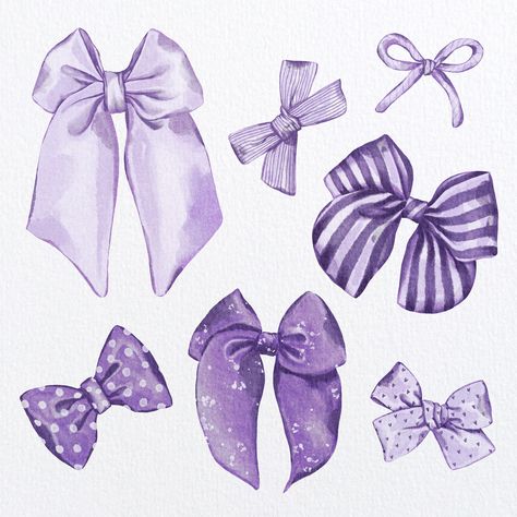 Purple bows💜 I used my own Bundle of Brushes for Procreate. This Watercolor clipart available in my Etsy shop with discount! Also, you can find other sets and Procreate tools there. Check it out. Click the link in bio. Purple Bow Aesthetic, Purple Design Background, Iphone Wallpaer, Purple Clipart, Procreate Tools, Purple Stickers, Purple Sweet 16, Linen Board, Purple Png