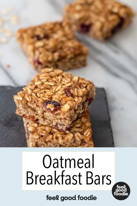 Enjoy these chewy Oatmeal Breakfast Bars in the morning or as a midday snack. They're great for meal prepping in advance and packed with heart healthy oats! Breakfast Oat Bars, Oatmeal Recipes Breakfast, Breakfast Bar Recipe, Oatmeal Bars Healthy, Chewy Bars, Oatmeal Bars Recipes, Breakfast Bars Healthy, Breakfast Bars Recipe, Healthy Oats