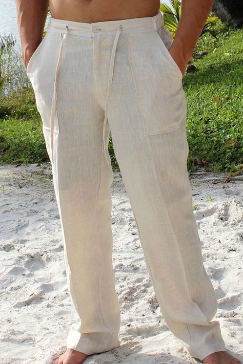 Mens Beach Wedding Attire, Comfortable Casual Outfits, Beach Wedding Groom, Beach Wedding Attire, Mens Beach, Mens Wedding Attire, Mens Linen Pants, Linen Drawstring Pants, Guayabera Shirt