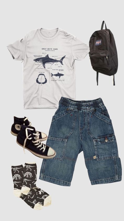 #miprimershuffle #myfirstshuffle Summer Camp Outfits Men, Surfer Aesthetic Outfits Men, Unisex Summer Grunge Shirt, Y2k Summer Fits Men, Jorts Grunge Fit, Summer Skater Outfits Men, Jorts Y2k Grunge, Kidcore Outfit Boy, Surfer Boy Aesthetic Outfit