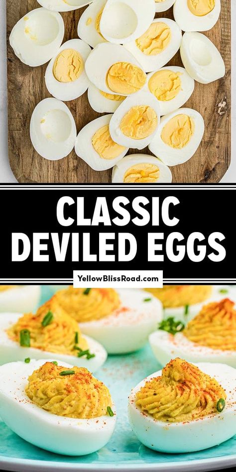 My Easy Deviled Eggs are a simple recipe made with classic ingredients like eggs, mayonnaise, mustard, vinegar, salt and pepper. Deviled Eggs Without Vinegar, How To Boil Eggs For Deviled Eggs, Boiling Eggs For Deviled Eggs, Classic Deviled Eggs Recipe Simple, Deviled Eggs Recipe Best Easter, Deviled Eggs With Vinegar, Deviled Eggs Recipe Best Easy, Easy Deviled Egg Recipe, Best Hard Boiled Eggs