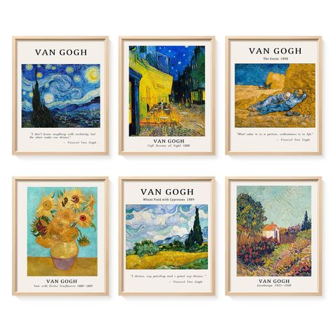 PRICES MAY VARY. Set of 6: Comes with 6pcs 8*10" Van Gogh wall decors (unframed), removable double sided adhesive dots and some small stickers Design:Van Gogh is known for his unique brushstrokes, which add movement and emotion to his work. These abstract prints feature rich colors and abstract patterns, adding a new look and style to your beautiful room. Material: The Van Gogh posters are created with 300gsm art paper which makes these posters moisture and dust resistan Excellent Gift: Our prin Artist Posters, Posters For Room Aesthetic, Aesthetic Gallery, Van Gogh Wall Art, Posters For Room, Small Stickers, Gallery Exhibition, Stickers Design, Beautiful Room