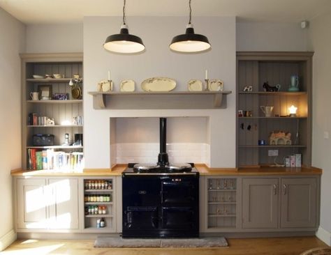 Spice rack shelves make good use of shallow space Terrace House Interior, Alcove Storage, Kitchen Design Tips, Kitchen Chimney, Small Kitchen Layouts, Open Plan Kitchen Living Room, Small Kitchen Design, Kitchen White, Kitchen Fireplace