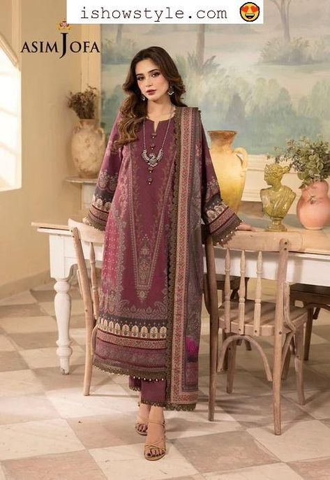 Update your wardrobe with modern shalwar kameez styles for women! These trendy designs combine classic Pakistani fashion with contemporary cuts and details. Cambric Dress, Linen Dupatta, Asim Jofa, Readymade Saree, Eid Collection, Pakistani Suits, Ethnic Patterns, Shalwar Kameez, Clothing Websites