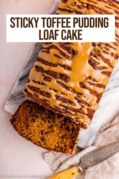 This sticky toffee loaf cake is perfect with a cup of tea. Delicious date loaf cake recipe is filled with a swirl of sticky toffee sauce, step-by-step photos help you bake this tasty treat! Think of this as a slice of sticky toffee pudding! A delicious dessert or mid-afternoon snack! Cake Without Frosting, Date Loaf, Homemade Strawberry Sauce, Loaf Cake Recipes, Toffee Sauce, Homemade Snickers, Mid Afternoon, Toffee Pudding, Sticky Toffee Pudding