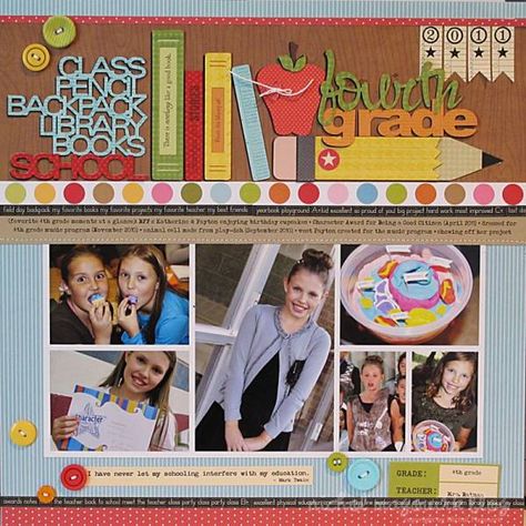 School Scrapbook Layouts, School Scrapbook, Kids Scrapbook, School Memories, School Pictures, Photo Layouts, Scrapbook Sketches, Creative Memories, Photo Scrapbook