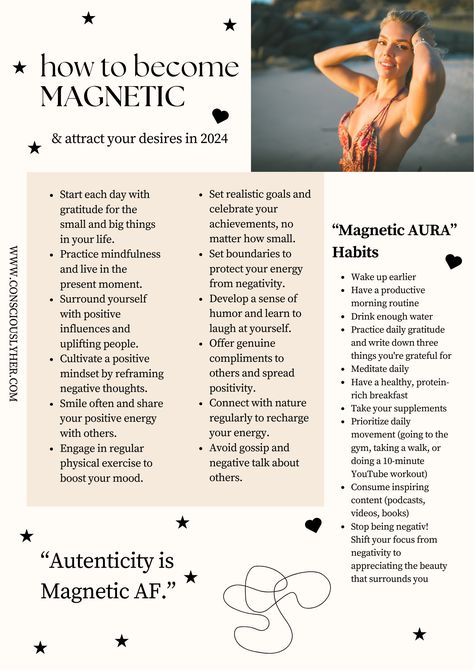 Ready to turn heads and attract abundance?  Unleash your magnetic personality in 2024 with these transformative tips! #MagneticMindset #Attraction2024 Magnetic Energy Aesthetic, How To Be Magnetic, Become Magnetic, To Be Magnetic, Magnetic Personality, Be Magnetic, Attract People, Becoming A Better You, Personal Growth Plan