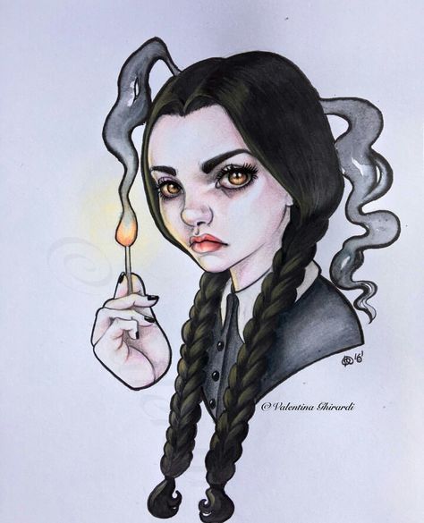 Wednesday Addams by Valentina Moon Child                                                                                                                                                                                 Mehr Wednesday Addams Zeichnung, Wednesday Addams Sketch, Wednesday Addams Drawing, Tattoo Ideas Family, Wednesday Drawing, Morticia Addams, Adams Family, Goth Art, Ideas Family