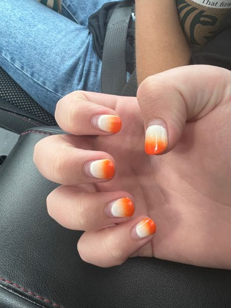 ombre white orange Ombre Nails Orange And White, Nails Orange And White, Ombre Nails Orange, Nails Orange, White Ombre, Orange Nails, Ombre Nails, Convenience Store Products, Orange