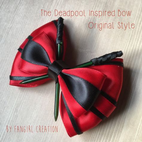 The Deadpool Inspired Bow Collection is inspired by the badass that is Deadpool from the Marvel Universe. Photographed is the original style bow. Deadpool Theme, Deadpool Outfit, Deadpool Party, Comic Wedding, Marvel Wedding, Lego Wedding, Nerd Wedding, Deadpool Cosplay, Geeky Wedding