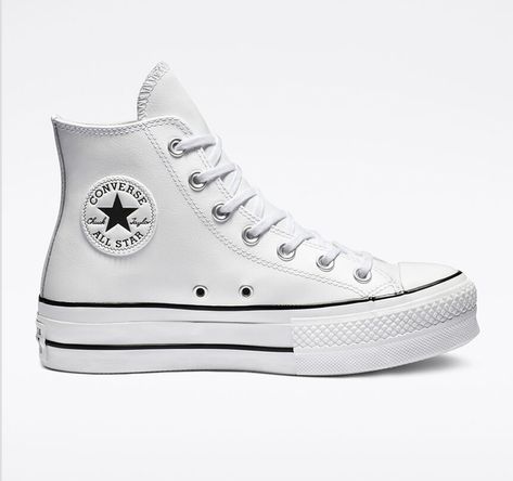 Converse Clean Leather Platform Chuck Taylor All Star in White Boty Converse, Mode Converse, All Star Platform, Platform Chucks, High Top Chucks, Womens High Top Shoes, Boty Nike, Chuck Taylor All Star Lift, Platform Converse