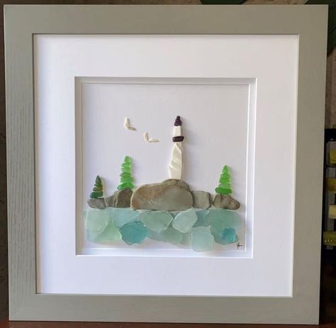 Seaglass Ideas, Sea Glass Artwork, Sea Glass Art Diy, Sea Glass Mosaic, Sea Glass Art Projects, Beach Glass Crafts, Stone Wall Art, Wood Art Projects, Beach Glass Art