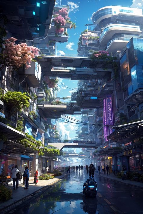 Futuristic Town Concept Art, Futuristic School Building Concept Art, Utopian City Architecture, Semi Futuristic City, Utopia Concept Art, Modern Fantasy City Concept Art, Future World Drawing, Future City Drawing, Cyberpunk City Concept Art