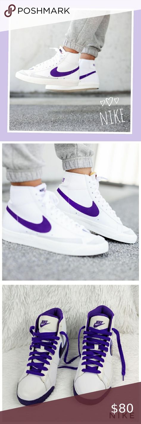 Nike Womens Purple Blazer Mid '77 Vintage Sneakers Nike Mid, Blazer Shoes, Blazer Mid 77 Vintage, Purple Blazer, Nike Blazer Mid 77, Purple Nikes, Nike Blazer Mid, Nike Blazers Mid, Vintage Sneakers